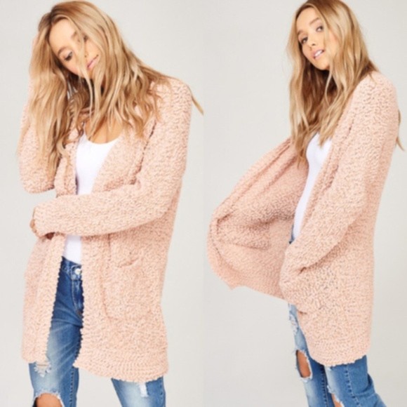 Glamvault Sweaters - BLUSH Popcorn Cozy Pocket Open Cadigan